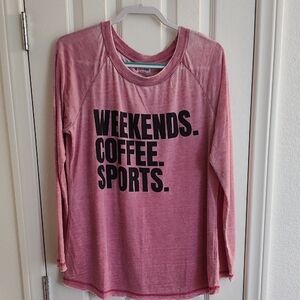 LuLaRoe Julie Pink Raglan Burnout Long Sleeve Shirt Size Medium Weekends Coffee